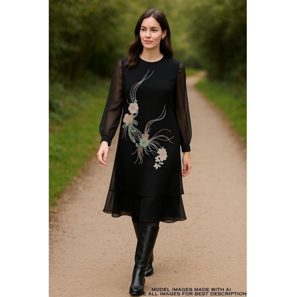 Vintage Anne Crimmins Silk Dress 16 Shift Tiers Dark Fairy Whimsygoth 100% Silk